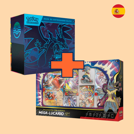 Pack Pokémon que incluye una ETB de Fuegos Fantasmales y una caja de Colección con Figura Mega-Lucario - Pokémon TCG