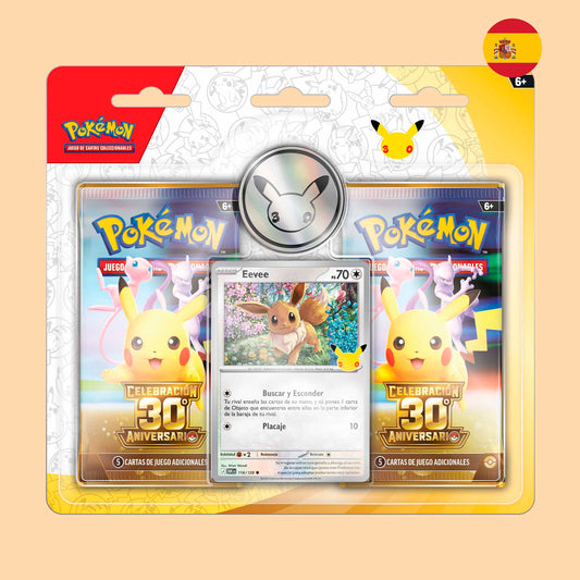 Blíster de 2 sobres Pokémon 30 Aniversario con carta promocional de Eevee en español
