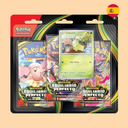 Equilibrio Perfecto Blister de 3 sobres con carta de Chikorita en español - Pokémon TCG
